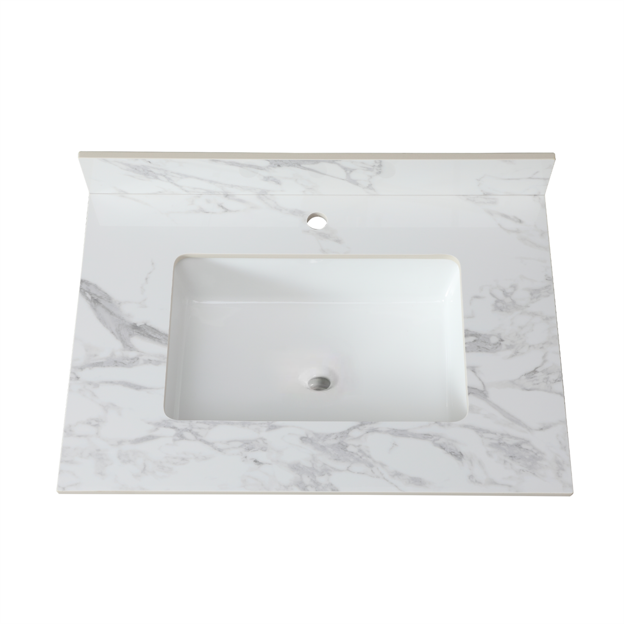 Elegant Bathroom Vanity Top with Rectangular Ceramic Sink and Backsplash, White Sintered Stone, 31x22 inches