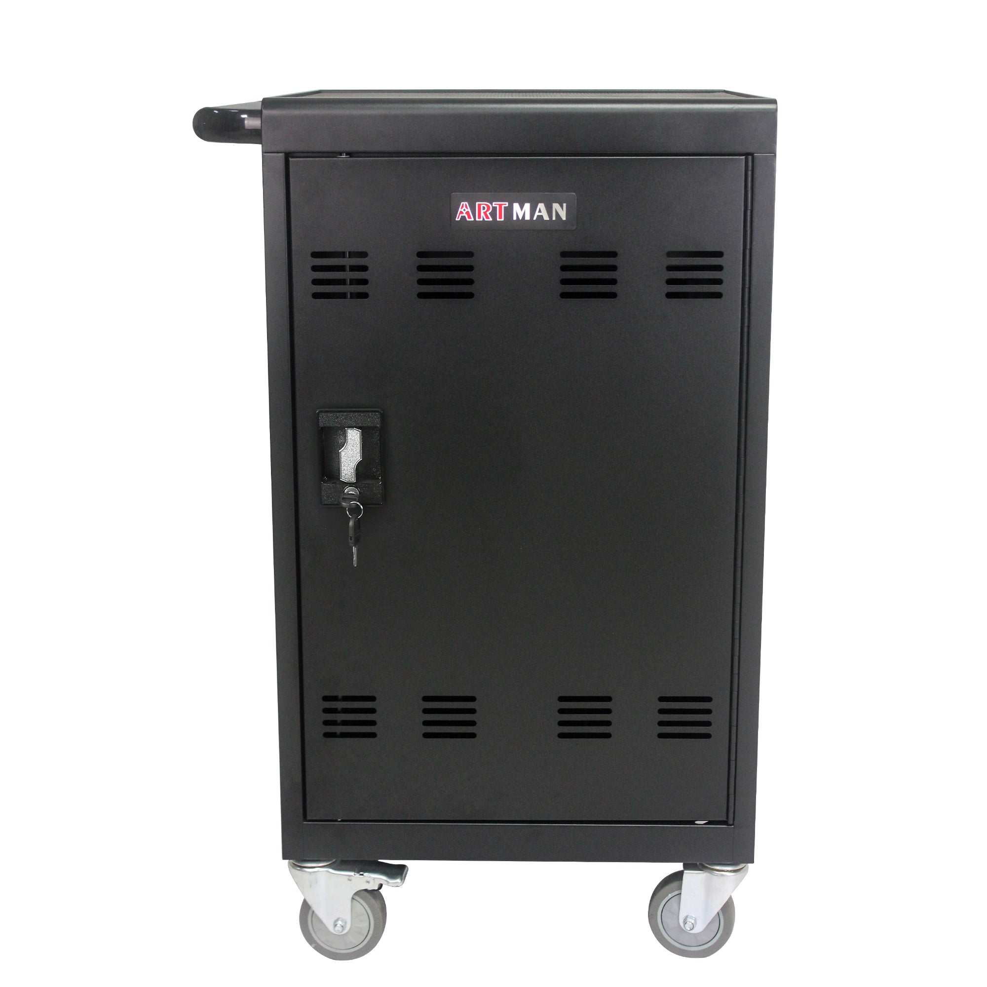 30+2 Bay Mobile School Charging Cart Station for Chromebook, Tablet and Laptop Computer with Power Strip Included - Black