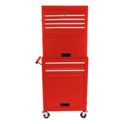 6-Drawer Lockable Tool Cabinet on Wheels – Red Steel Rolling Tool Chest with Detachable Toolbox – 2-in-1 Garage Workshop Storage Organizer with 4 Universal Casters