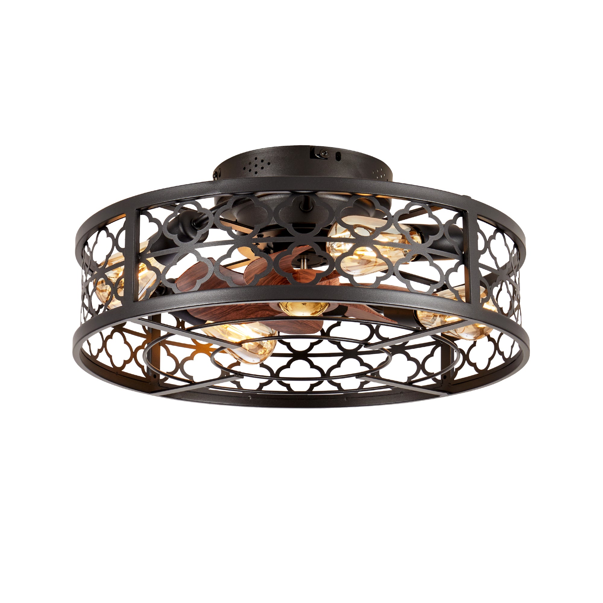 20' Flower Style Iron  Ceiling Fans With Remote Control, Bladeless Ceiling Fan 6 Speed Reversible with  Remote Control,Flush Mount Caged Ceiling Fan for Bedroom, Living Room--NOT Included Bulbs