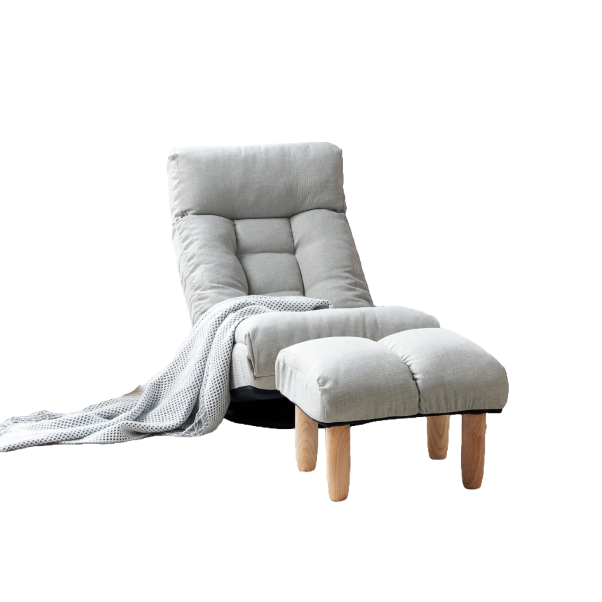 Japanese-Style  Gray with Metal Frame Adjustable Reclining Floor Chair – Tatami Lazy Sofa for Balcony or Bedroom