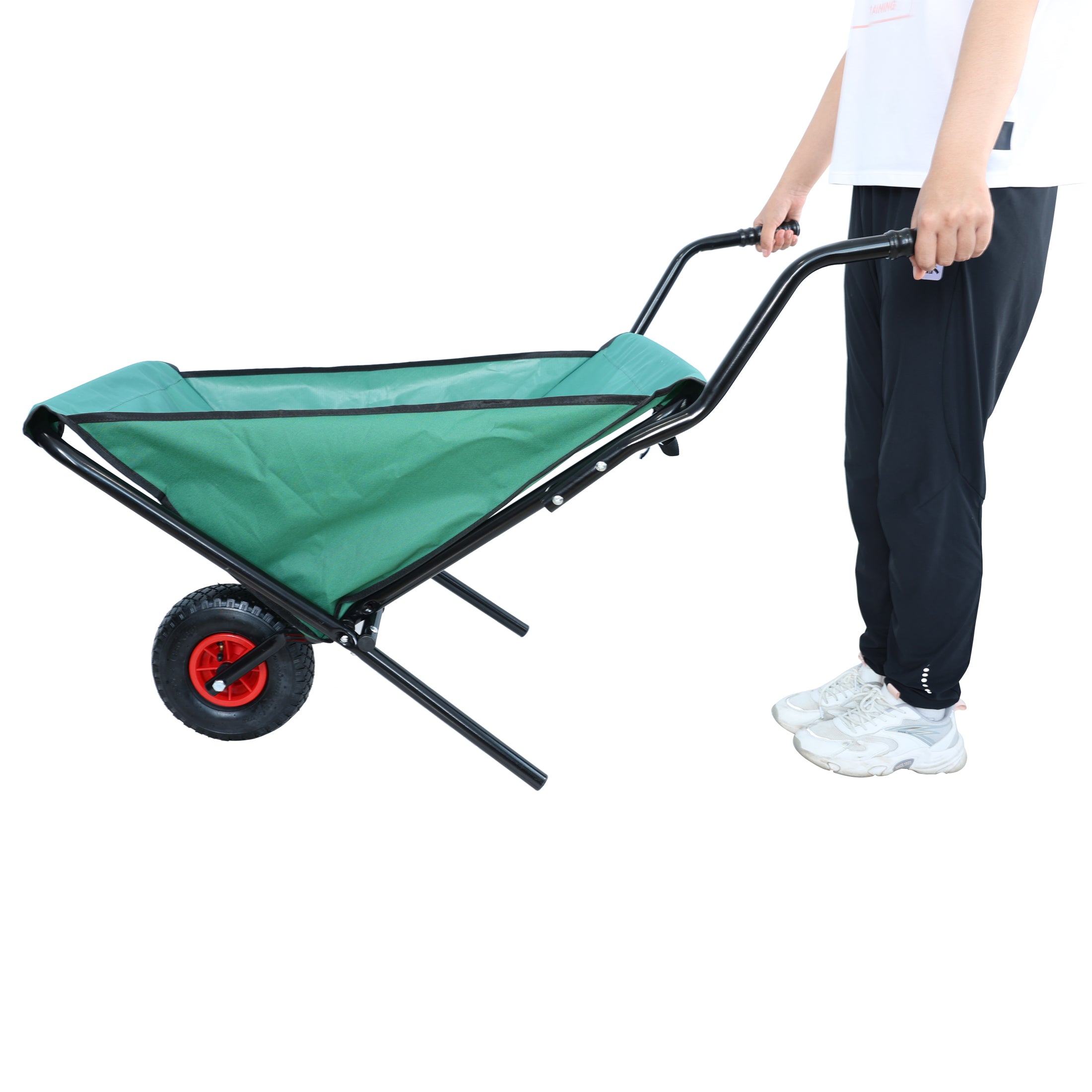 Collapsible Wheelbarrow 176 lbs Folding Yard Garden Wheelbarrow Foldable Lightweight Gardening Heavy Duty Oxford Cloth Green Lawn Cart for Grass, Leaf, Garden Supplies, 10' Pneumatic Tire