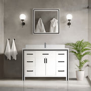 White Bath Vanity 48 in. W x 22 in. D, White Quartz Top and Faucet Set