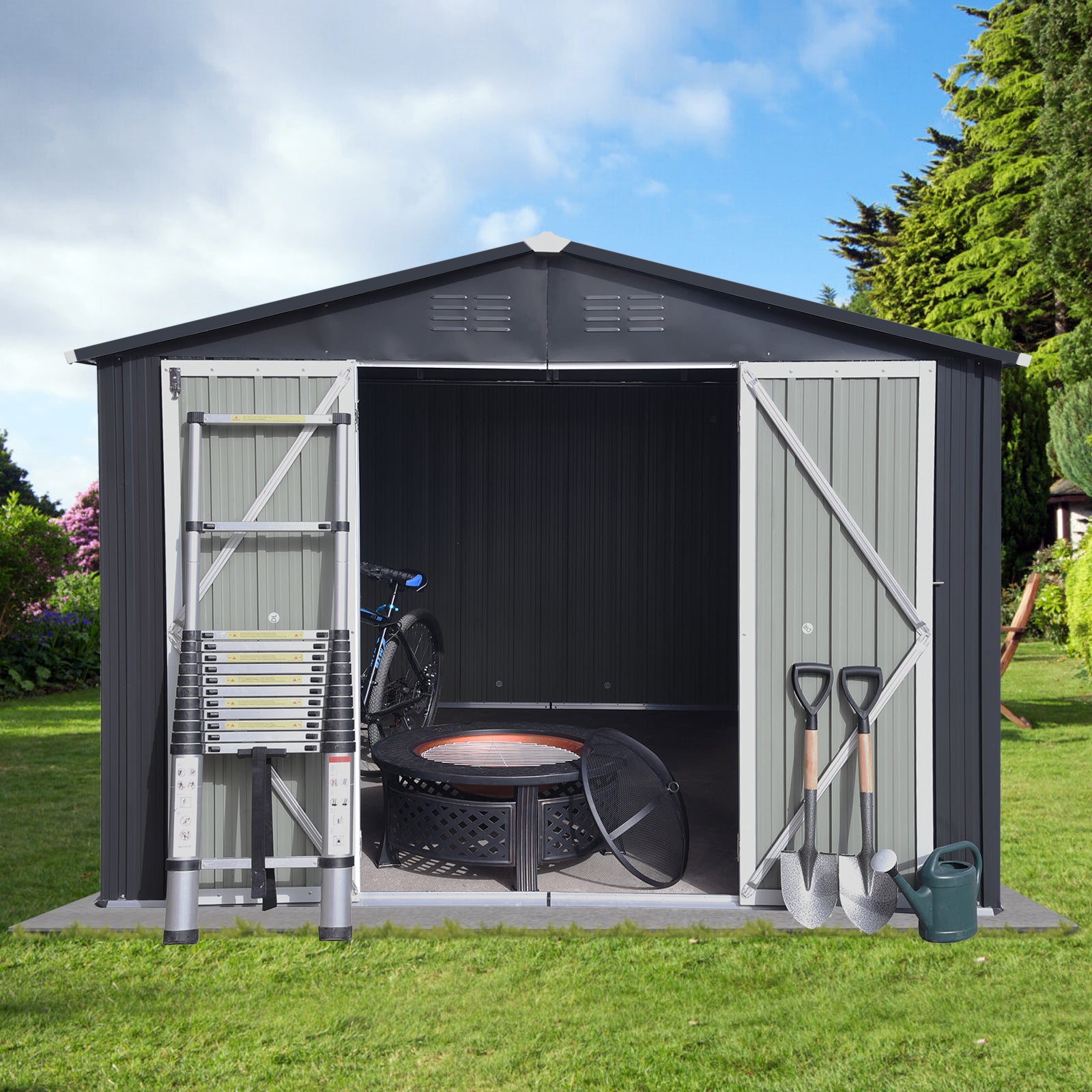 Metal garden sheds 12ft×10ft outdoor storage sheds Dark-grey