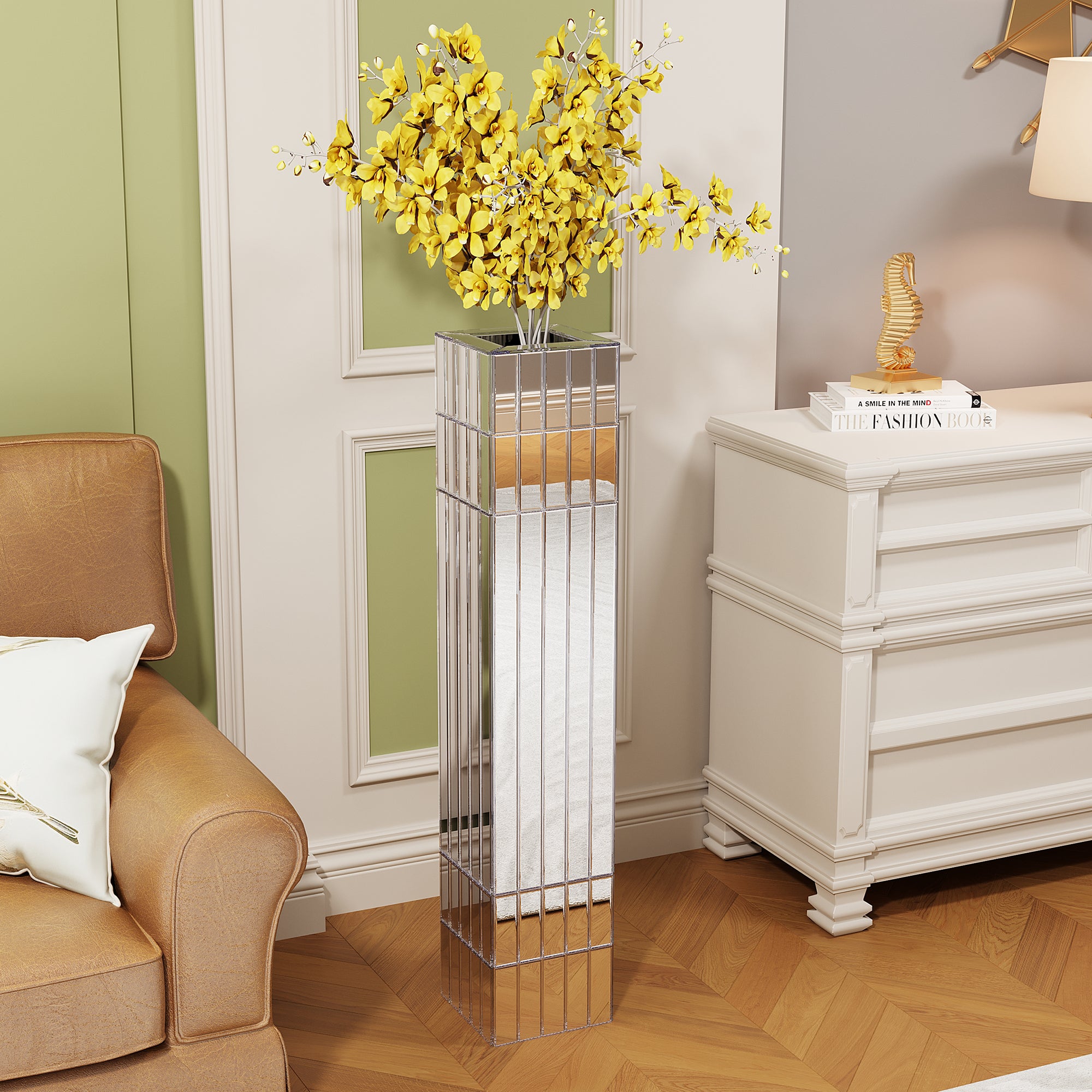 36.02'(91.5cm)Tall Mirrored Floor Vase, Silver Big Vases for Decor Living Room, Home Decorative Vases for Dried Flower