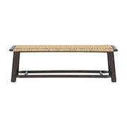 Farmhouse Modern Solid Wood Rattan Bench - Multi-Functional Design Walnut Finish 59 Inch Indoor & Covered Outdoor Bench