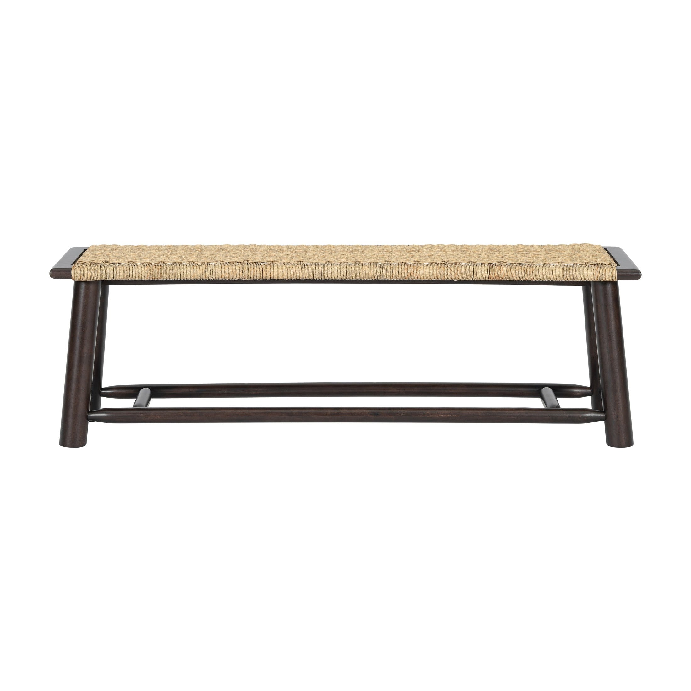Farmhouse Modern Solid Wood Rattan Bench - Multi-Functional Design Walnut Finish 59 Inch Indoor & Covered Outdoor Bench