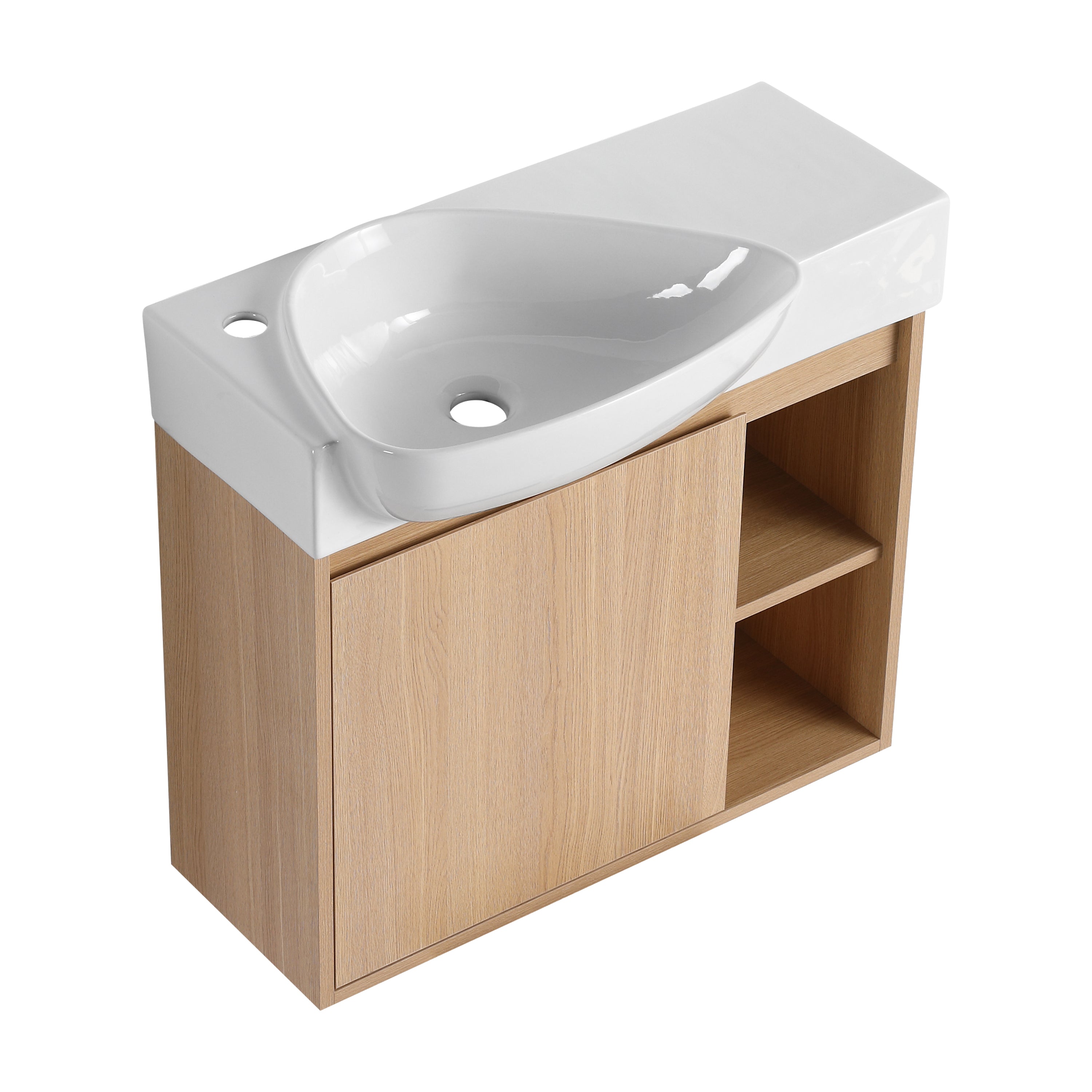26'' Wall-Mounted Bathroom Vanity with White Ceramic Sink & Soft-Close Door, KD-Packing