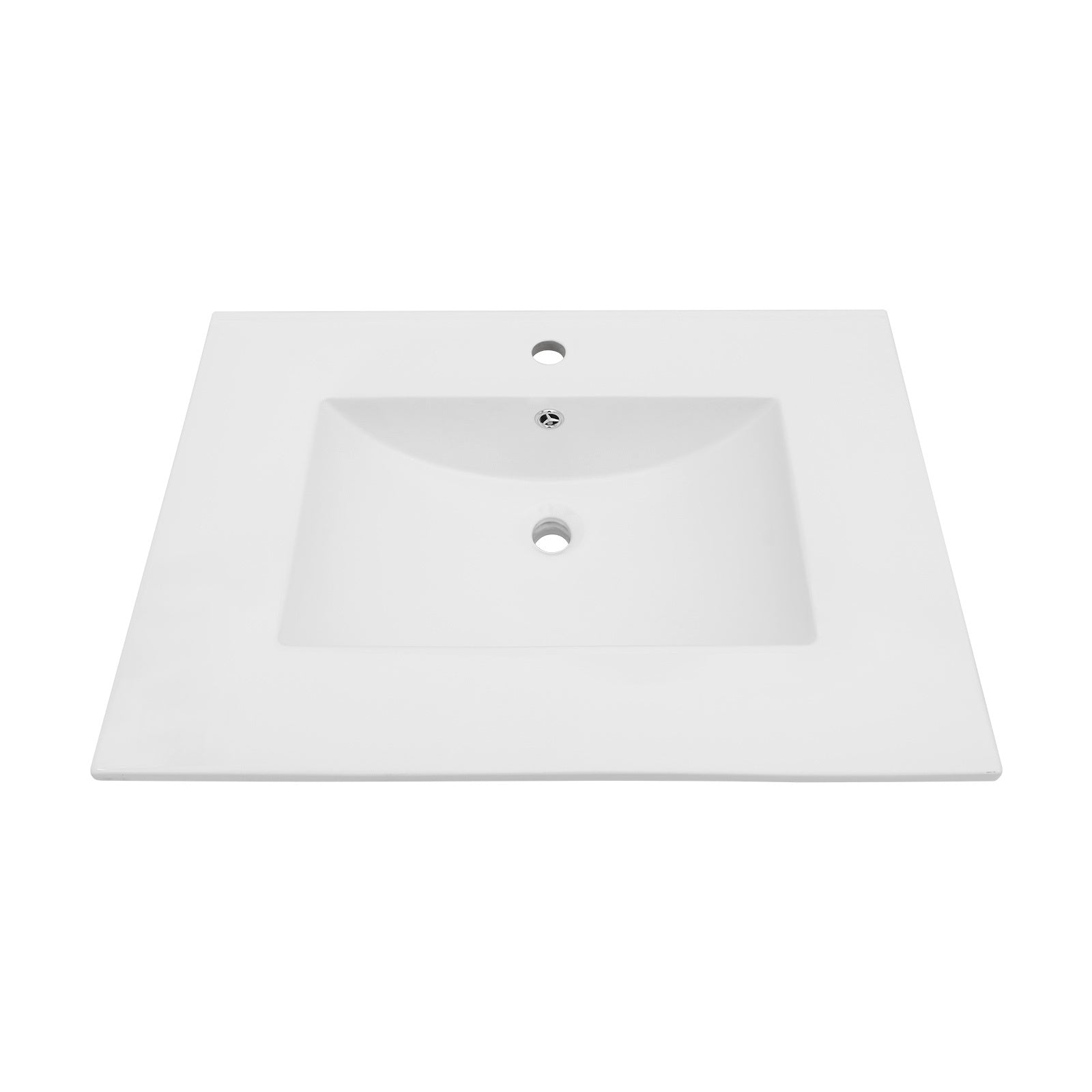 30.2 x 18.5 Inch White Ceramic Rectangular Bathroom Vanity Top – Drop-In Single Sink with Pre-Drilled Faucet Hole & Built-In Overflow, Easy-Clean Glazed Surface