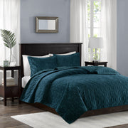 3 Piece Velvet Quilt Set Teal King/Cal King