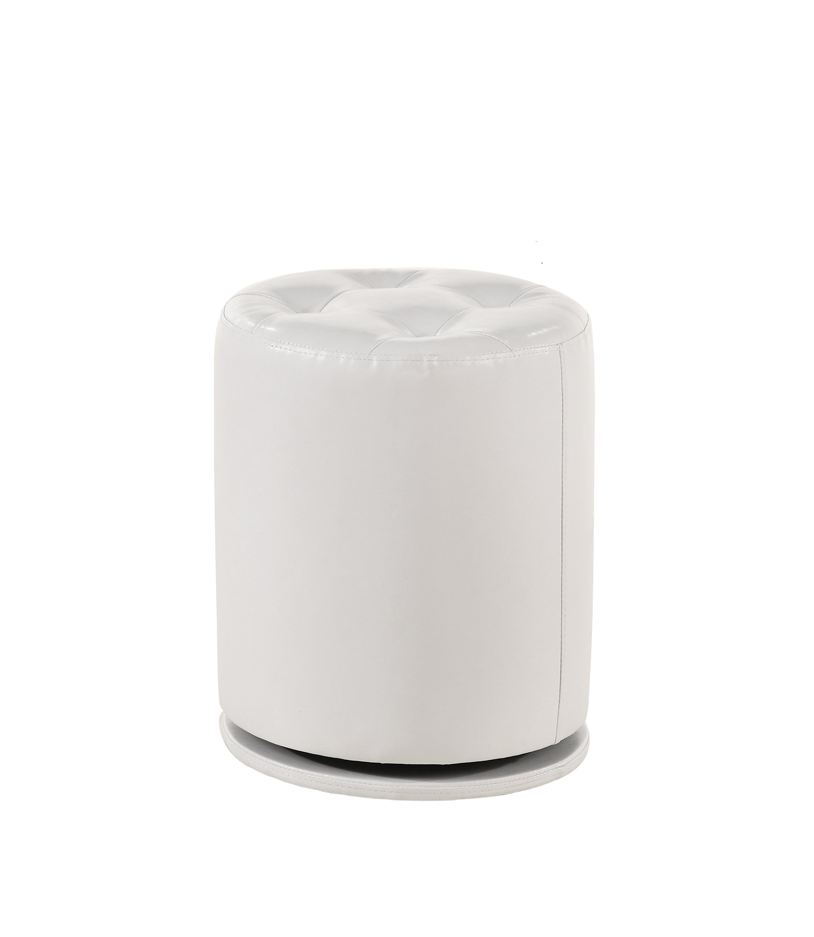 1pc Glam Contemporary Upholstered Round Swivel Vanity Stool Button Tufted Seat White