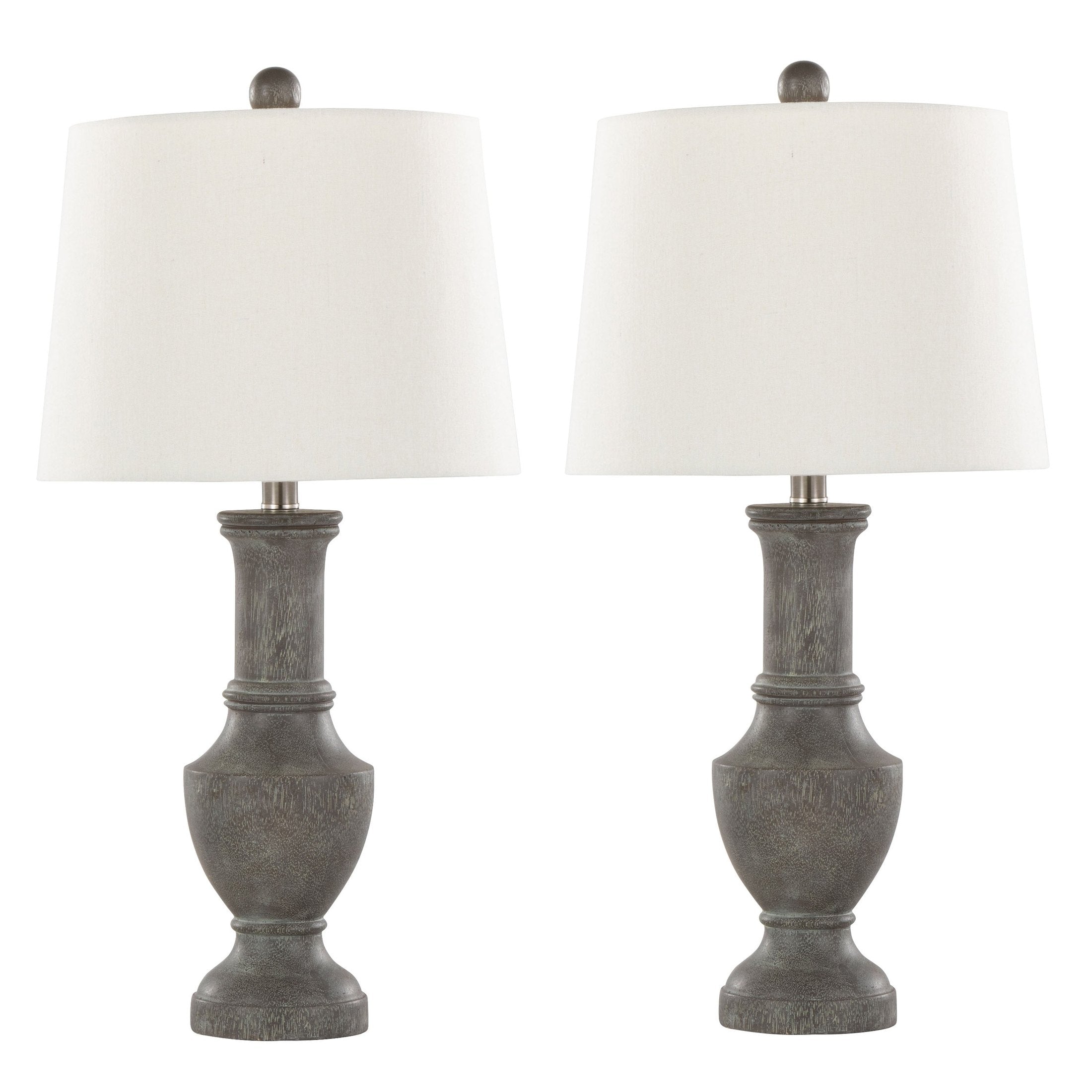 Chateau 26' Contemporary Polyresin Table Lamp in Acid Griffin Wood Polyresin, Brushed Nickel and White Linen Shade from Grandview Gallery by LumiSource - Set of 2