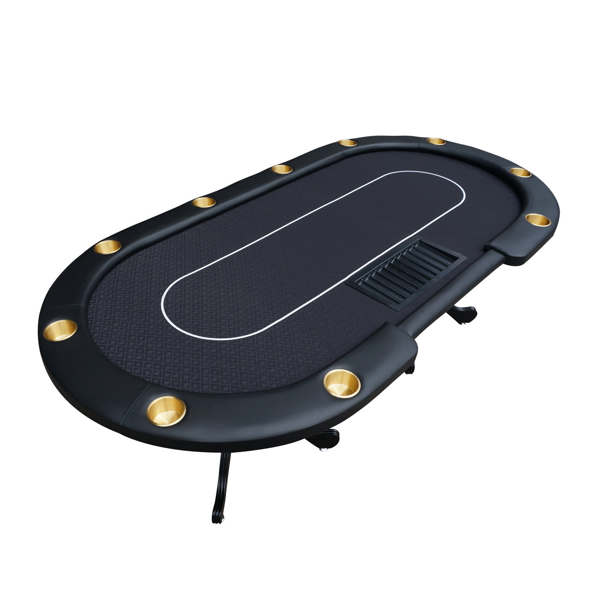 96' Oval Aura Poker Table for 10 Players Texas Holdem Poker Card with Bet Line Felt Surface Jumbo Cup Holders Black