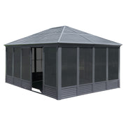 13x16.5FT Sunroom, Four Season Solarium Aluminum Hardtop Gazebo with Galvanized Steel Roof, Movable PVC Screen Walls, Sliding Doors, Sun Room Pavilion Gazebo for Patio Deck Backyard, Gray