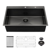 Gunmetal Black 30' Single Bowl Topmount Kitchen Sink 16 Gauge Stainless Steel 30x22 Inch