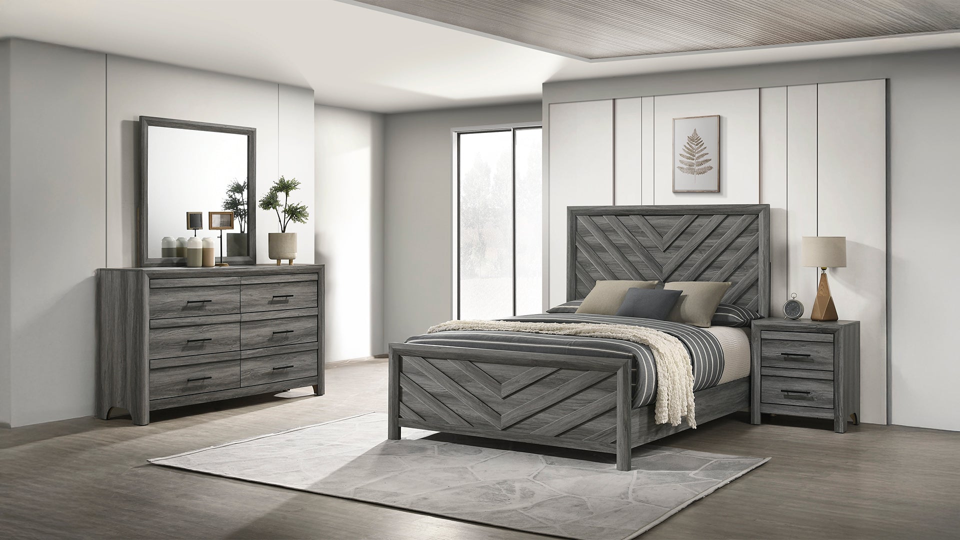 Denver Modern Style 4 Pc Queen Bedroom Set Made with Wood in Gray(CA INVENTORY)