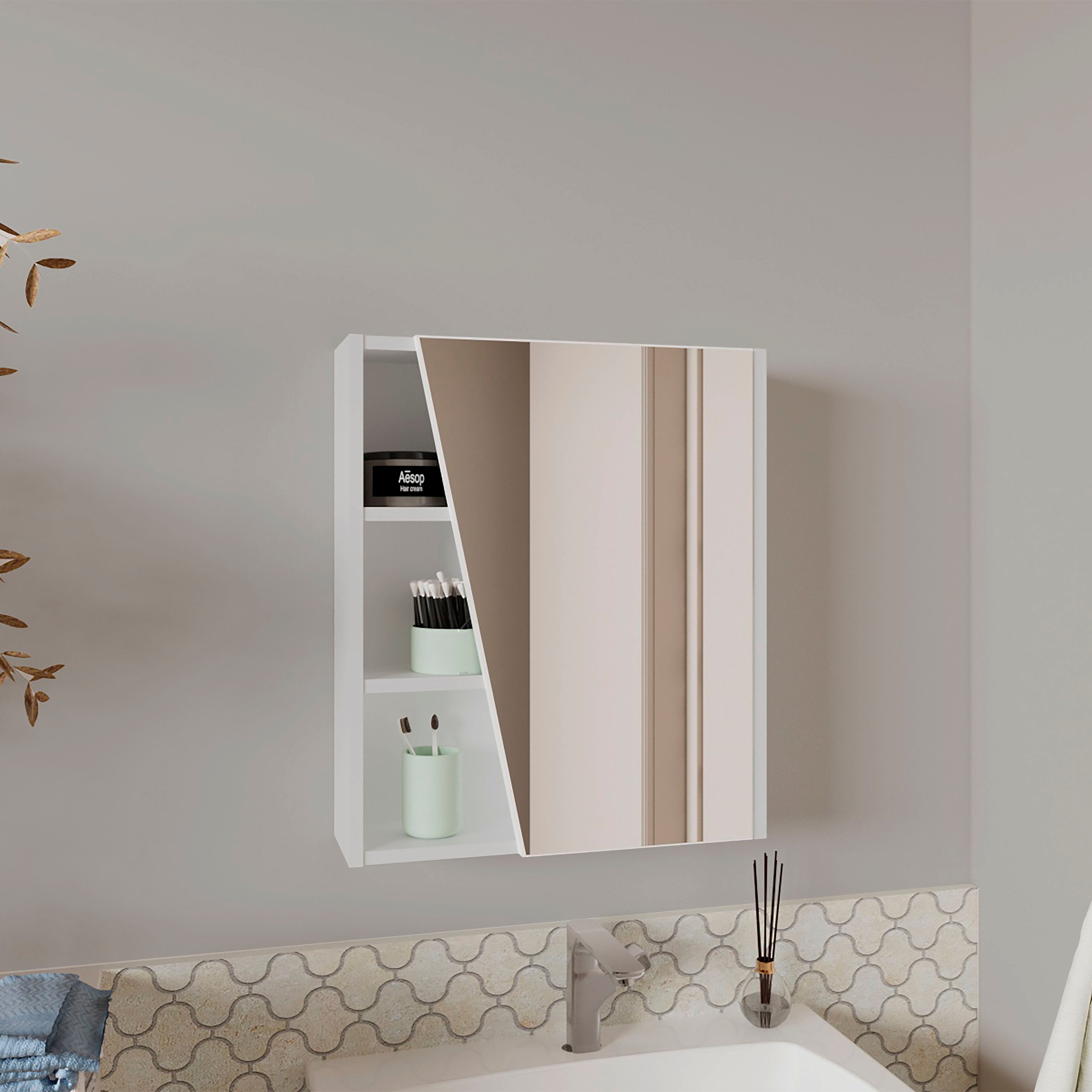 Medicine Cabinet, 1 Door, 5 Shelves, 1 Mirror, White