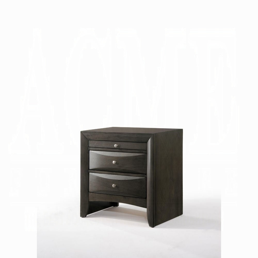 1pc Gray Oak Finish Nightstand with Two Storage Drawers and Pull Out Tray Wooden Bedroom Furniture