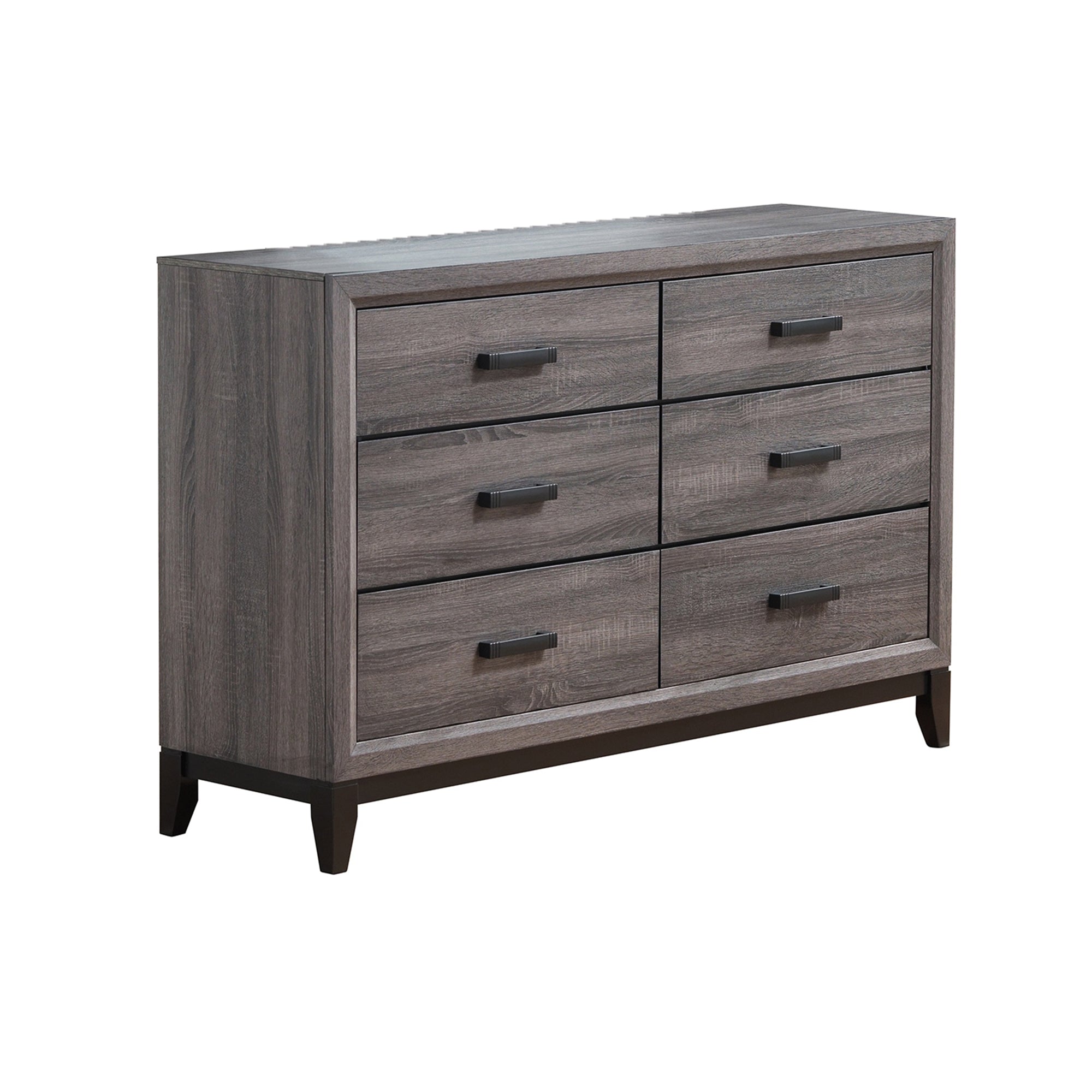 Rustic Transitional Style Mirage Grey Dresser with Dark Grey Foil Finish and Black Hardware