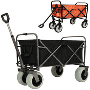 Two Pieces: Heavy-Duty 500lb Capacity Beach Wagon w/9' Pneumatic Tires & Steel Frame; Compact 225lb Foldable Utility Cart w/Straps for Camping/Gardening - All-Terrain & Collapsible Designs