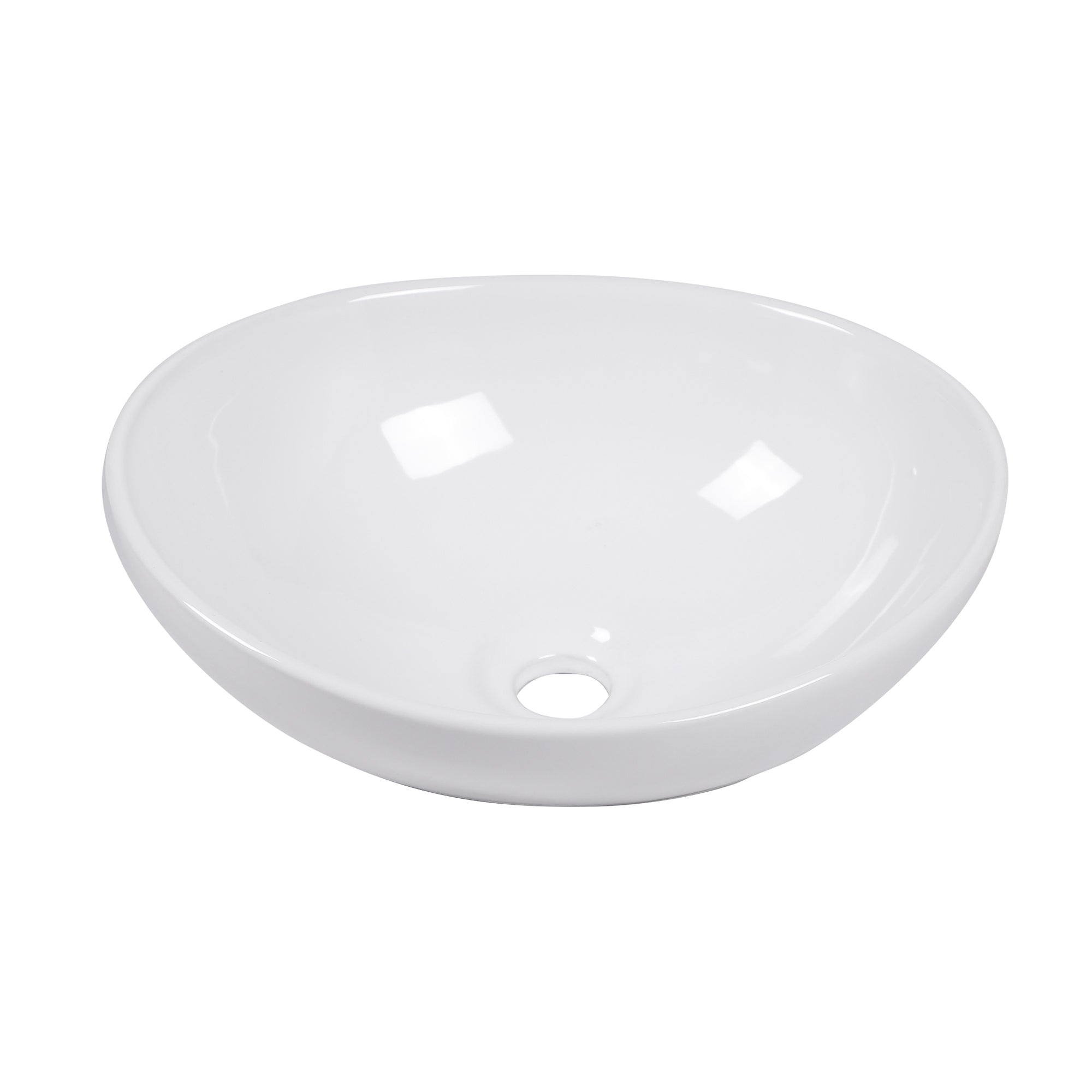 Modern European Style Oval Ceramic Vessel Bathroom Sink in White, 16x13 Inch
