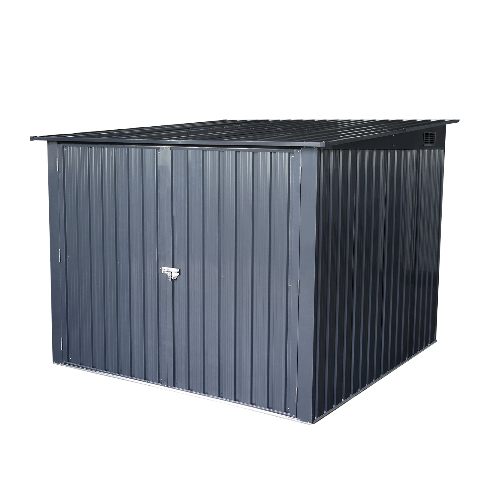 Black Outdoor Steel Storage Shed with Slope Roof and 4 Bike Tracks