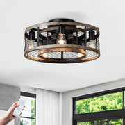 20'' Cage Ceiling Fan With Remote Control ,Quiet  Motor Fan Light ,, Indoor Iron Chandelier Ceiling Fan For Bedroom, Living room, Dinning Room, Kids Room--Matte Black (bulbs not included.)