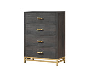 1pc Contemporary 4-Drawer Storage Chest Gray Finish Metal Handle Gold Finish