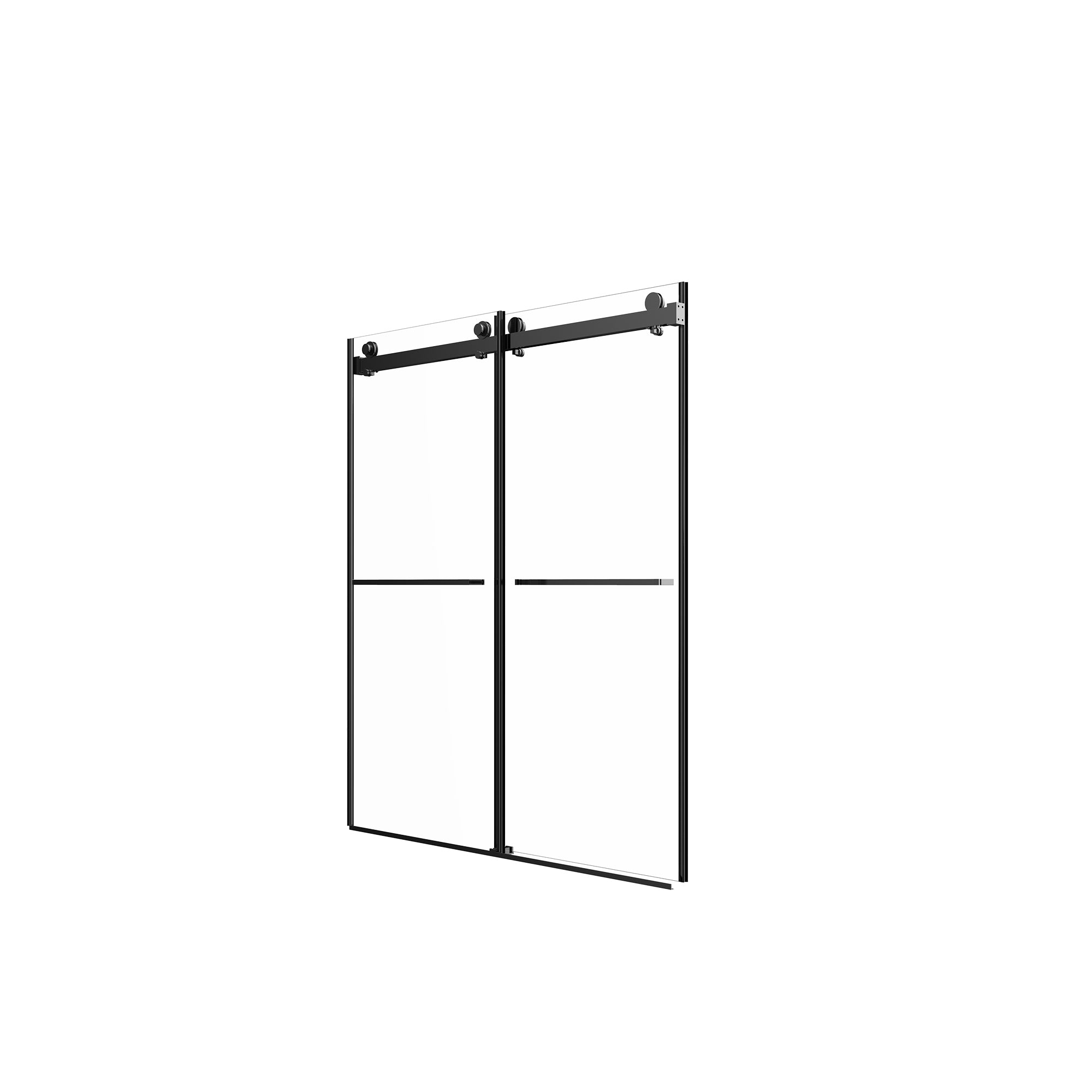 Matte Black Frameless Double Sliding Shower Door with Clear Tempered Glass and Easy Clean Coat, 56-60'W x 76'H