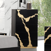 Contemporary Style 1pc Chest 5-English Dovetail Drawers Gold Painted Pattern Ball Bearing Glides Black And Gold Finish