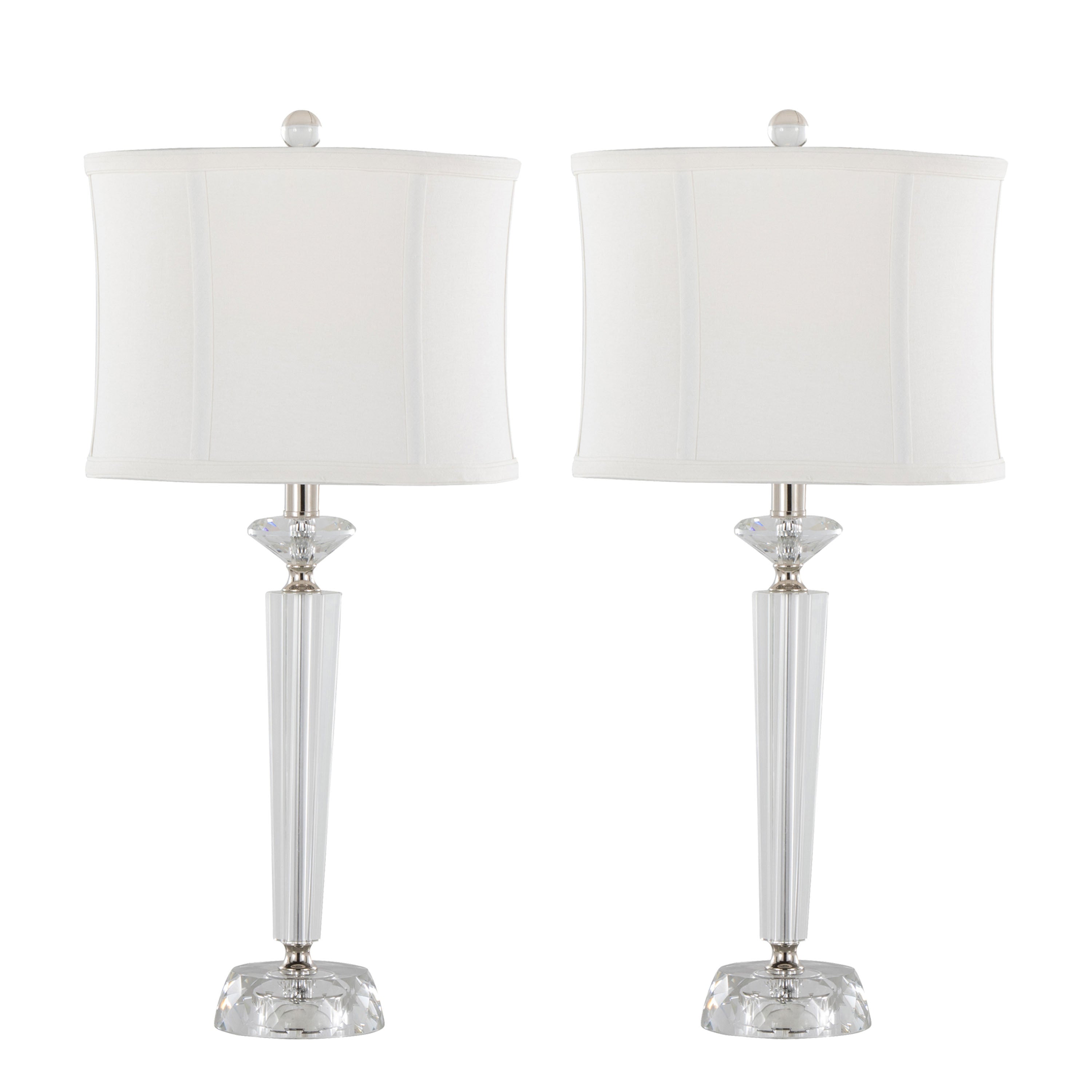 Diamond Torch 25.75' Contemporary Crystal Table Lamp in Clear K9 Crystal with Off-White Linen Shade and Polished Nickel Accents from Grandview Gallery by LumiSource - Set of 2