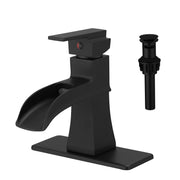 Sink Faucet With Deck Plate Waterfall Black with Pop Up Drain and Supply Lines Bathroom faucets for Sink 1 Hole One Handle Faucets Vanity Bath Mixer Tap