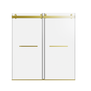 Frameless Double Sliding Soft-Close Shower Door with Tempered Glass in Brushed Gold Finish, 68-72 inches x 76 inches