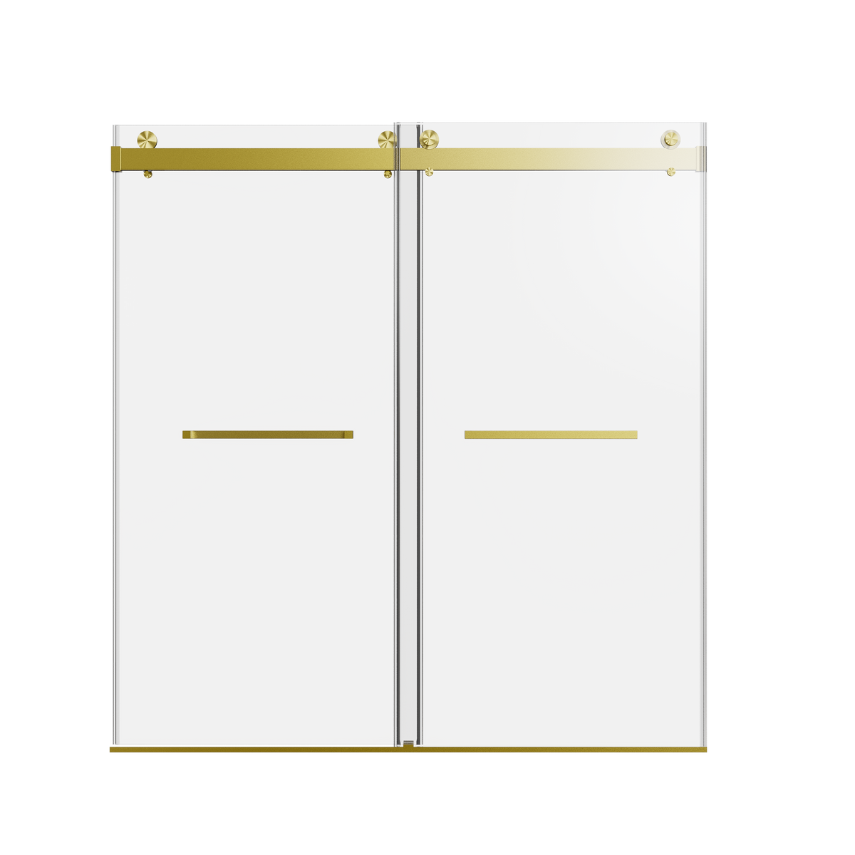 Frameless Double Sliding Soft-Close Shower Door with Tempered Glass in Brushed Gold Finish, 68-72 inches x 76 inches