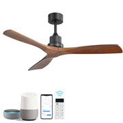 52 Inch Smart Matte Black Ceiling Fan with APP & Alexa Control, 3 Solid Wood Walnut Blades, Reversible Quiet DC Motor, No Light