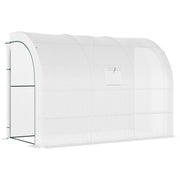 Outsunny 10' x 5' x 7' Lean to Greenhouse, Walk-In Green House, Plant Nursery with 2 Roll-up Doors and Windows, PE Cover and 3 Wire Shelves, White