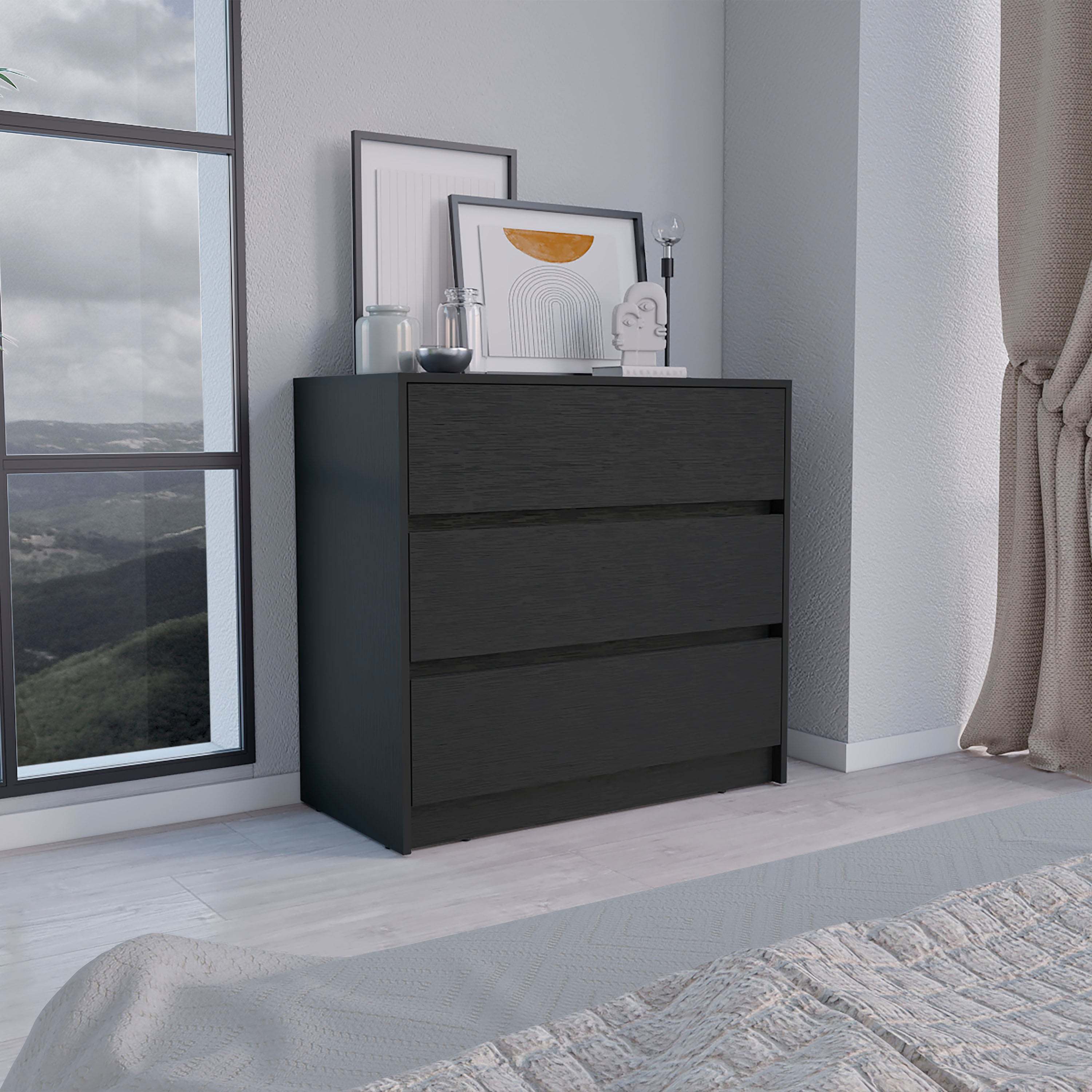 Dresser 31'H, 3 Drawers, Chest of Drawers, Black