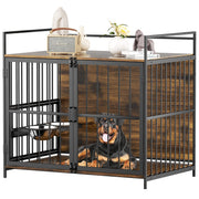 Furniture Style Large Dog Crate with 360° & Adjustable Raised Feeder for Dogs 48'