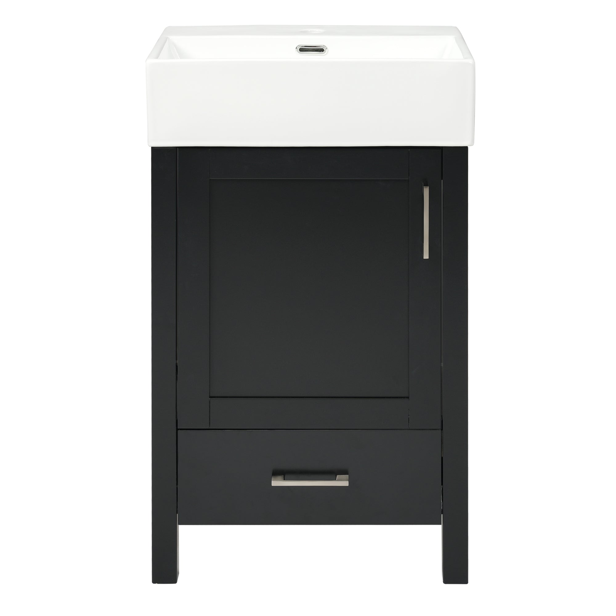 Modern Black Bathroom Vanity with Ceramic Sink, Solid Wood Frame and Drawer - 20.28 Inches