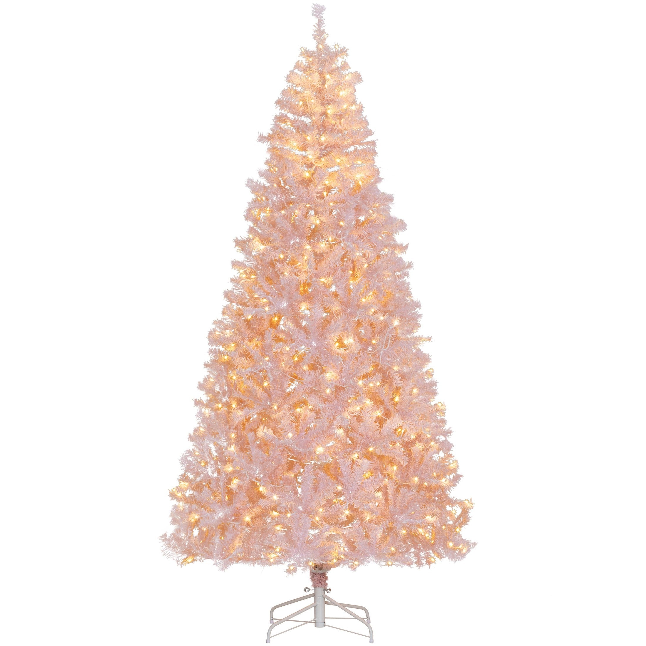HOMCOM 7.5' Tall Prelit Christmas Tree Douglas Fir Artificial Christmas Tree with Realistic Branches, 500 Warm White LED Lights and 1346 Tips, Pink