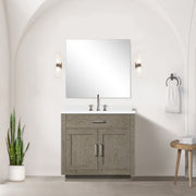 Grey Oak Single Bath Vanity 36 in. W x 22 in. D, White Quartz Top, and Faucet Set