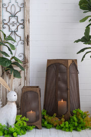 S/2 Weathered Brown Lanterns with Arched Legs and Mesh Design, L:14x14x29.5' S:9.5x9.5x17.5'