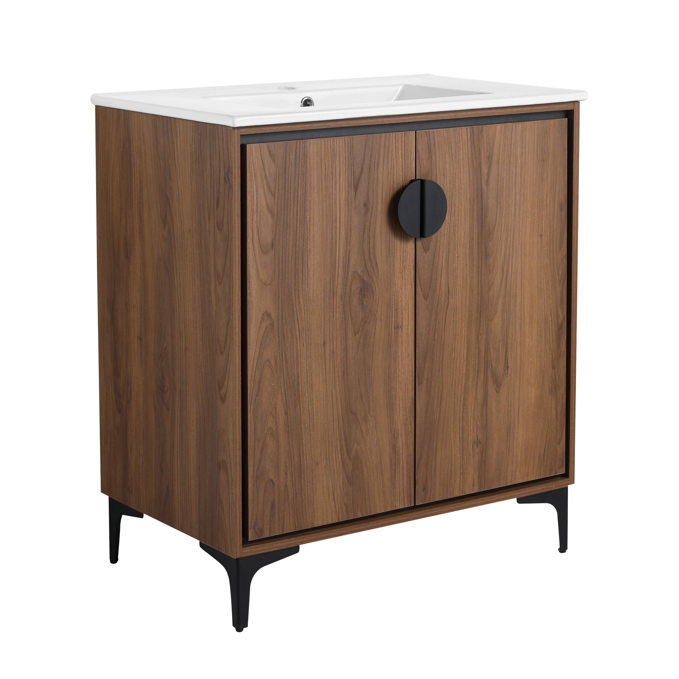 Bathroom Vanity Freestanding Cabinet with Sink Brown Plywood 30 inch