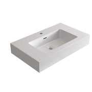 BB02-30-101, Integrated solid surface basin WITHOUT drain and faucet, glossy white color