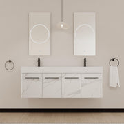 60 Inch Wall-Mounted Bathroom Vanity with Sink, Thick Edged Double Resin Sink, KD-Package