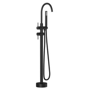 Freestanding Bathtub Faucet Floor Mount Tub Filler Matte Black with Swivel Gooseneck Spout and Cylinder Handheld