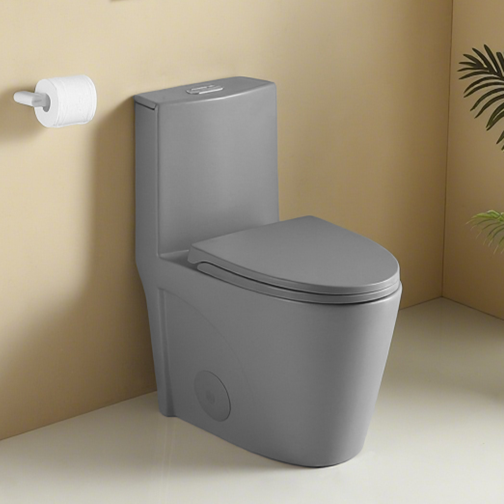 1.1/1.60 GPF Dual-Flush One Piece Toilet, Water-Saving Elongated Comfort Height Floor Mounted, Soft Close 1000 Gram Map Flushing Score Toilet, Light Grey 24T01-LG