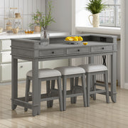 TREXM 4-Piece Dining Table Set for 3, Retro Kitchen Table and Chairs Set with 3 Storage Drawers, Ideal for Small Spaces (Light Grey)
