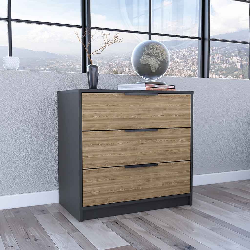 Dresser 27'H, 3 Drawers Dresser, Superior Top, Black / Light Oak