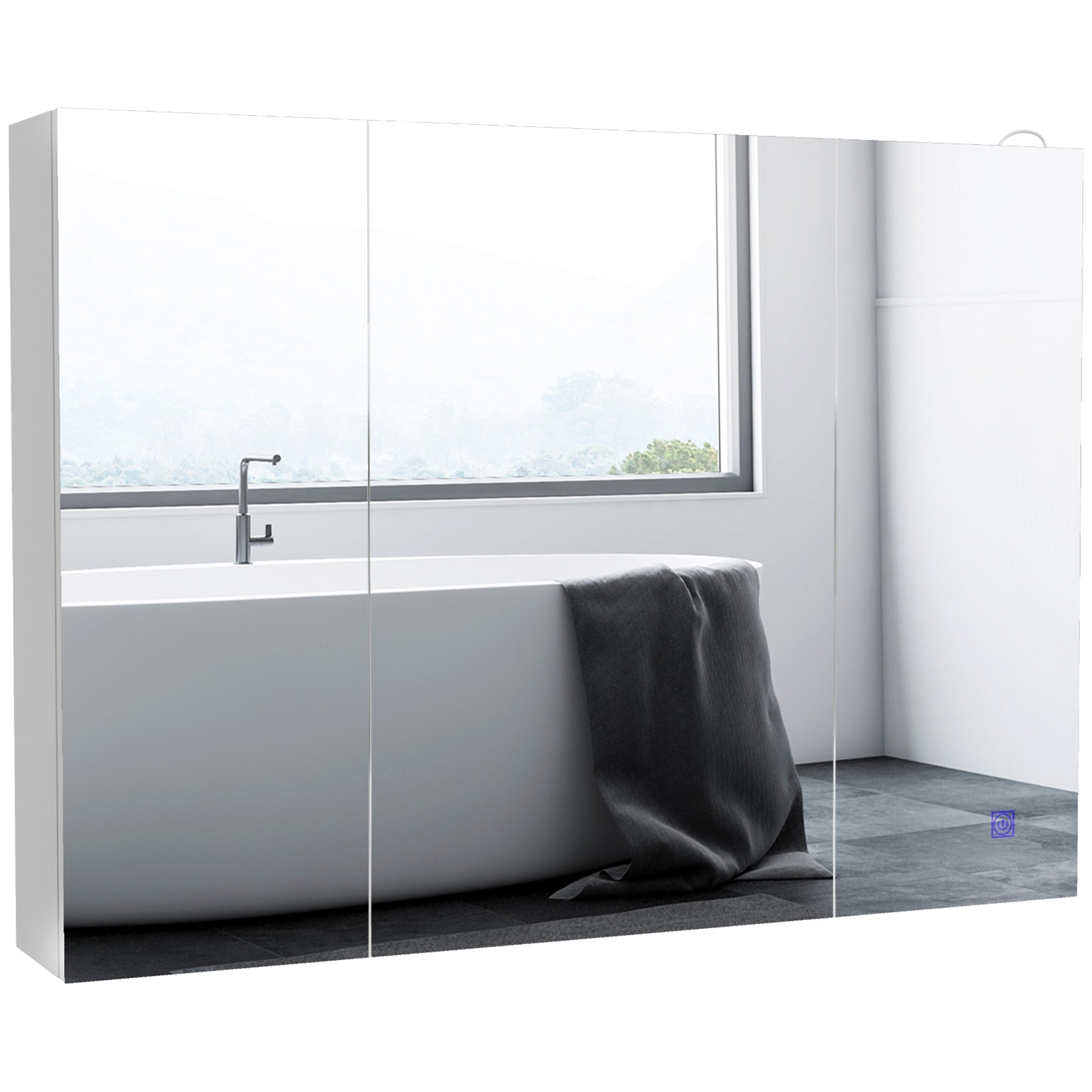 kleankin Lighted Medicine Cabinet with Mirror, 26' x 36' Wall Mounted Bathroom Mirror with Storage, 3-Color Bathroom Wall Cabinet with USB Charge, Adjustable Shelf, High Gloss White